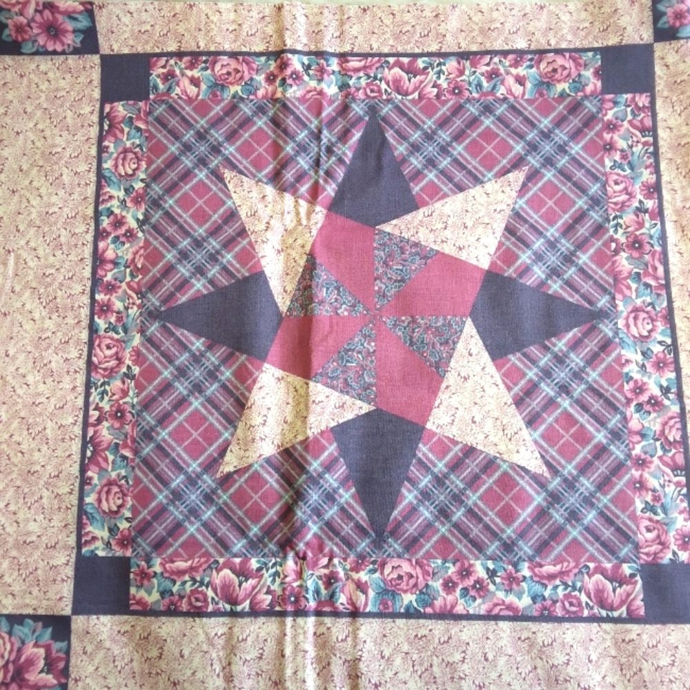 FABRIC PILLOW PANELS with border, Star Pattern Quilt Pillow Panels In Purples